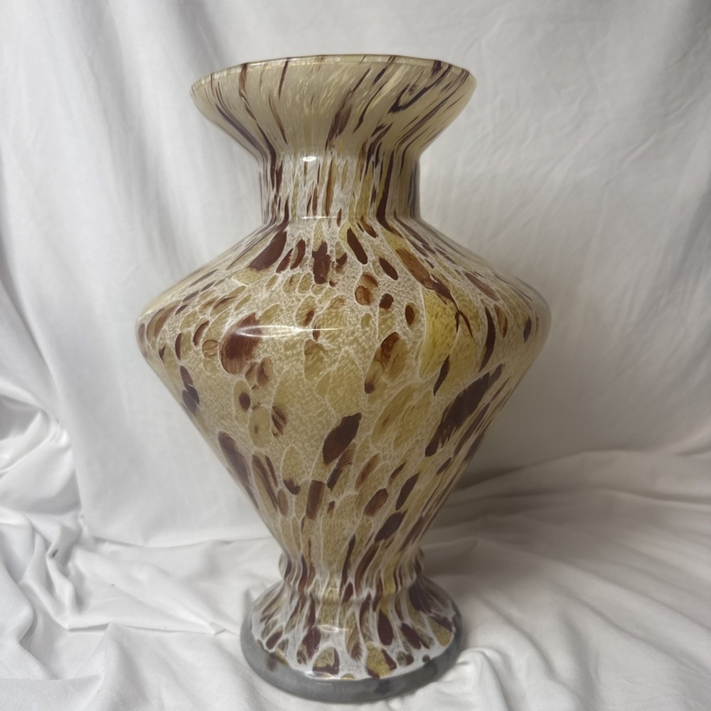 VTG  Azzurra Maestri Vetrai Italian Glass Vase Tortoiseshell Mouth Blown Empoli
